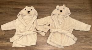 Hudson Baby Cozy Bear Plush Bathrobe 2 Piece Set Baby Size 0-9 Months